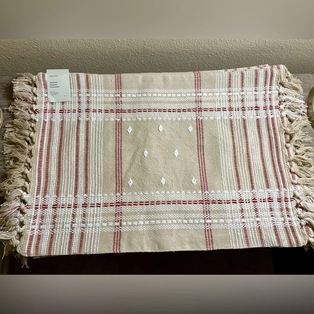 NWT West Elm Origins Embroidered 4-Piece Placemat Set
